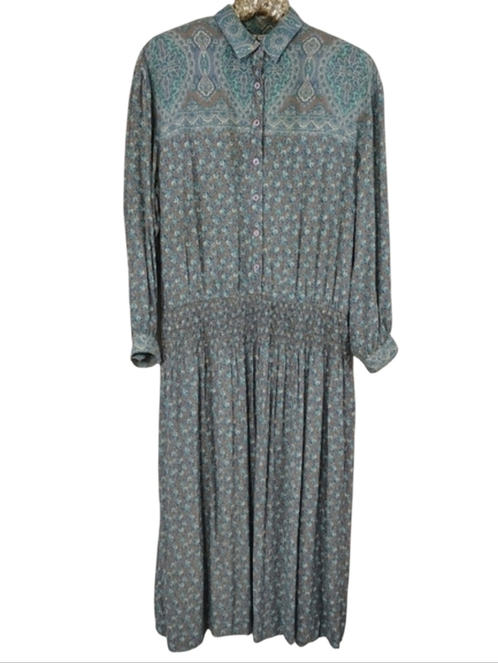 Vintage Dresses & Skirts - Vintage 80s California Girl Women's Blue Floral Long Maxi Dress Size 14 Coastal